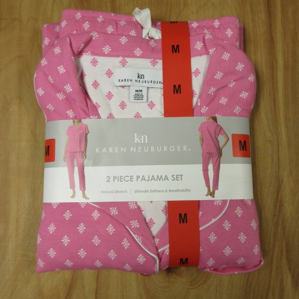 KAREN NEUBURGER Short Sleeve 2-piece Pajama Set Medium Pink PJs Loungewear NWT‎